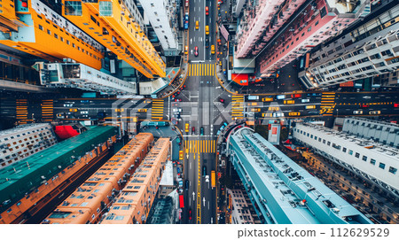 無人機拍攝的大城市十字路口 112629529