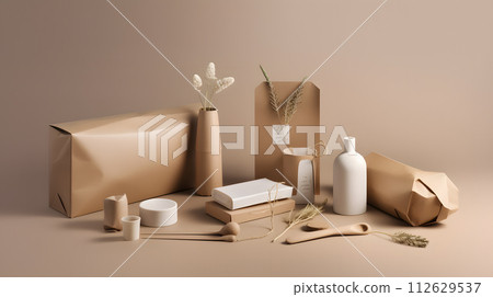 AI-generated content. pile of blank cardboard boxes, generative ai 112629537