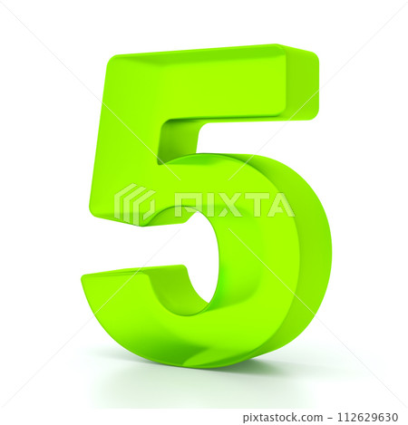 Number five with green glass material. 3d symbol for graphic design, presentation or background 112629630