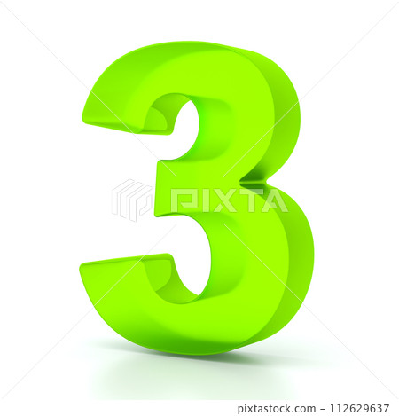 Number three with green glass material. 3d symbol for graphic design, presentation or background Number three with green glass material. 3d symbol for graphic design, presentation or background 112629637