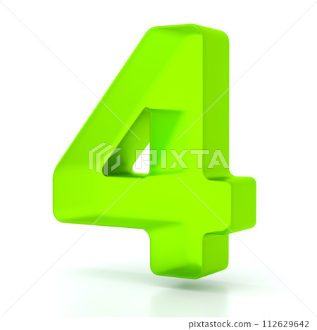 Number four with green glass material. 3d symbol for graphic design, presentation or background Number four with green glass material. 3d symbol for graphic design, presentation or background 112629642
