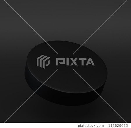 Minimal black cylinder pedestal or podium for product showcase. Blank mockup. Dark background. Empty stage. Minimal black cylinder pedestal or podium for product showcase. Blank mockup. Dark background. Empty stage. 112629653