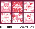 set of flat red and pink vector Valentine's Day cards 112629725