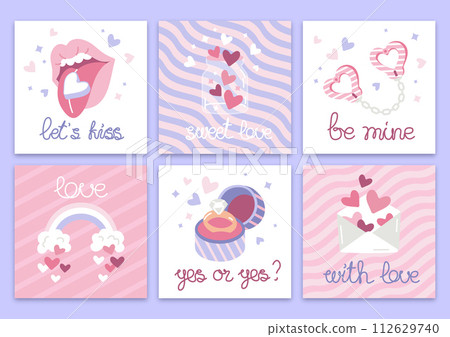 set of flat vector cute valentines day cards 112629740