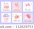 set of flat vector doodle cards for valentine's day 112629753