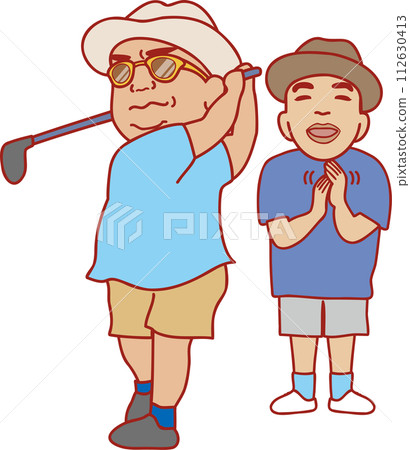 Cute Uncle Series_Two Uncles Playing Golf 112630413