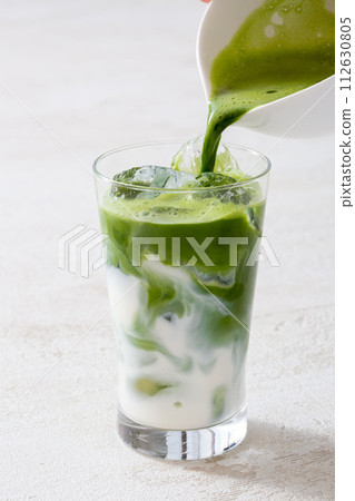 Iced matcha latte, authentic Japanese matcha latte made from Uji tea Iced matcha latte, authentic Japanese matcha latte made from Uji tea 112630805