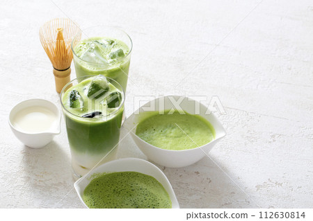 Iced matcha latte, authentic Japanese matcha latte made from Uji tea Iced matcha latte, authentic Japanese matcha latte made from Uji tea 112630814