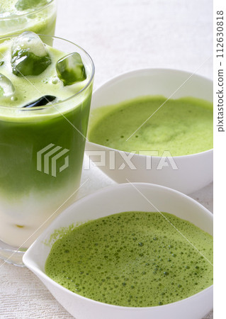 Iced matcha latte, authentic Japanese matcha latte made from Uji tea Iced matcha latte, authentic Japanese matcha latte made from Uji tea 112630818