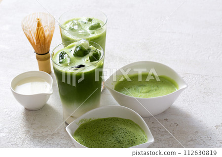 Iced matcha latte, authentic Japanese matcha latte made from Uji tea Iced matcha latte, authentic Japanese matcha latte made from Uji tea 112630819