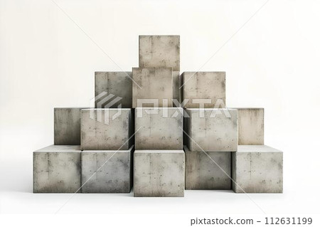 Minimalist concrete blocks arranged in a pyramid structure. modern and simple design concept. ideal for backgrounds and textures. AI 112631199