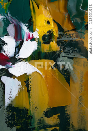 The girl is painted with a palette knife and oil paints on round plywood.  112631958