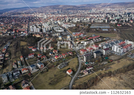 Aerial view of Cluj Napoca suburban part of the city, Romania, Europe Aerial view of Cluj Napoca suburban part of the city, Romania, Europe 112632163
