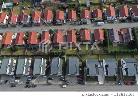 Housing Estate Residential Suburban Area View From Above, Aerial View Housing Estate Residential Suburban Area View From Above, Aerial View 112632165