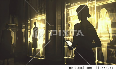 Futuristic concept of elite fashion clothing shop, neon, cyberpunk Futuristic concept of elite fashion clothing shop, neon, cyberpunk 112632754