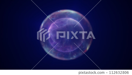 Spinning blue purple energy sphere digital hi-tech ball futuristic magic circle glowing bright force field abstract background Spinning blue purple energy sphere digital hi-tech ball futuristic magic circle glowing bright force field abstract background 112632806