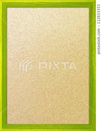 木框內帶有黃綠色邊框的精美軟木板的垂直背景圖像 112633353