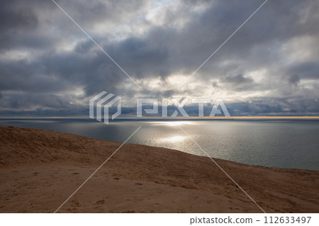 View from abandoned Rubjerg Knuhe Lighthouse on the evening sea 112633497