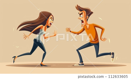 Illustration of a young quarrel couple love fight relationship in trouble. Different people are emotion angry 112633605