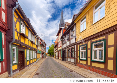 Medieval street in Wernigerode, Germany Medieval street in Wernigerode, Germany 112633816