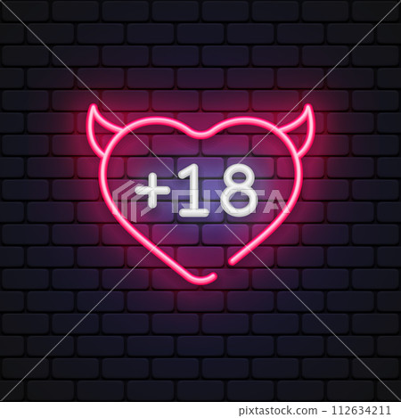 Red heart neon 18 in retro style on black background. Red heart neon 18 in retro style on black background. 112634211