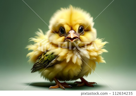 cute yellow chicken on green background 112634235