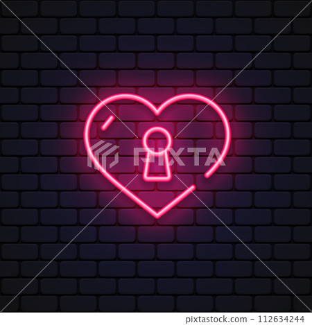 Heart lock neon icon for decoration design. Heart lock neon icon for decoration design. 112634244
