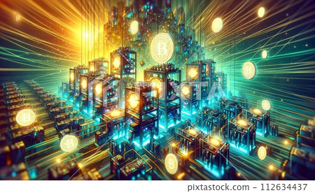 Illustration imagining virtual currency mining 112634437