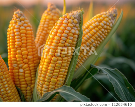 Heads of raw corn in field 112634610