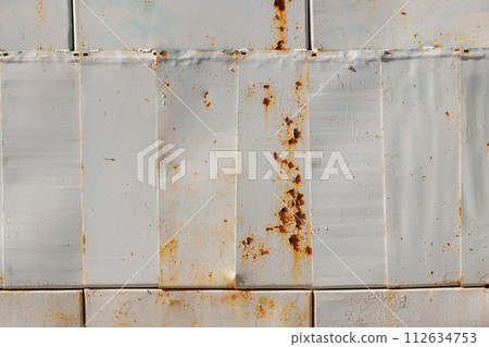 steel sheets patchwork painted gray with rust spots closeup full-frame background and texture 112634753