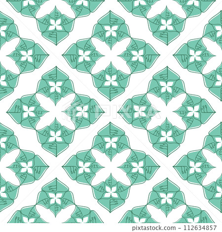 Seamless pattern with leaves in geometric ornamental style. 112634857