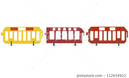 Set of portable road barriers, front view, vector illustration. 112634922