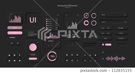 User interface elements for a mobile application in black and pink style User interface elements for a mobile application in black and pink style 112635155