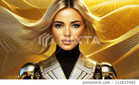 Beautiful Blonde Half Human Half Robot Woman - Generative Ai 112635482