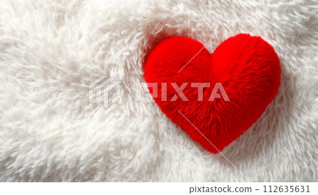 Fluffy Red Heart on a White Soft Carpet - Generative Ai 112635631