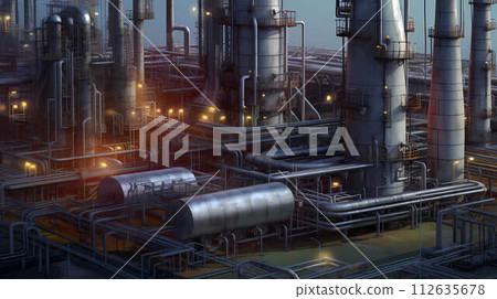Large industrial oil refinery petrochemical plant with equipment and pipes. AI generated 112635678