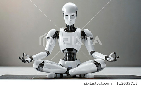 Humanoid Robot in Yoga Meditation with Crossed Legs - Generative Ai 112635715