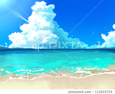 藍天、雷雲、海和沙灘背景1 藍天、雷雲、海和沙灘背景1 112635724