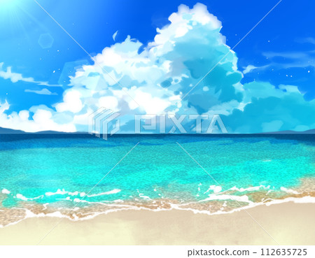 Background of blue sky, thunderclouds, sea, and sandy beach 2 112635725