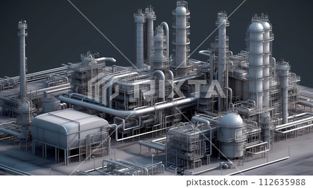Large industrial oil refinery petrochemical plant with equipment and pipes. AI generated 112635988