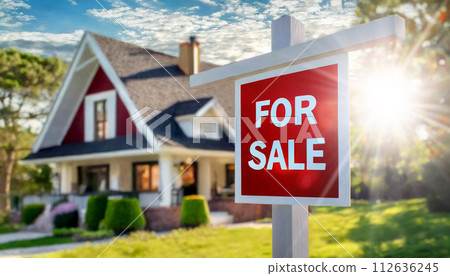 Home For Sale Real Estate Sign and New House - Generative Ai Home For Sale Real Estate Sign and New House - Generative Ai 112636245
