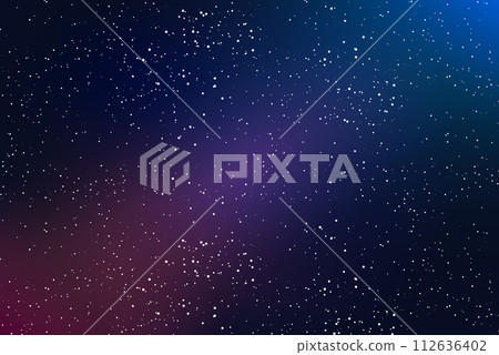 Outer space, starry night sky with glow, nebula, cosmos and galaxy, vector 112636402