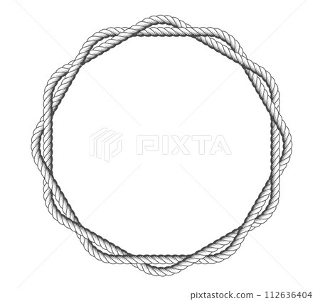 Rope ring frame with two interlacing strings, nautical round frame, vector Rope ring frame with two interlacing strings, nautical round frame, vector 112636404