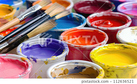 Artistic Essentials: Colored Paints and Brushes for Creative Projects - Generative AI 112636521
