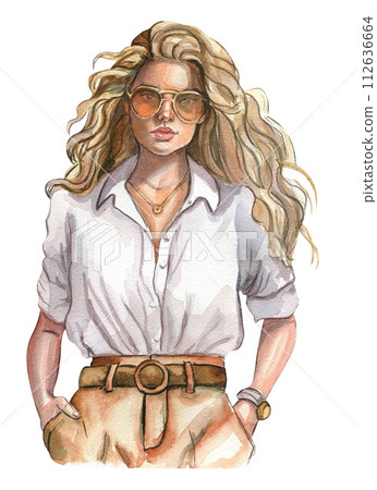 Watercolor hand drawn fashion elegant woman. Fashion girl. Stylish sketch. Fashion illustration. Perfect for greetings cards, invitation, poster, party decoration and stickers. Watercolor hand drawn fashion elegant woman. Fashion girl. Stylish sketch. Fashion illustration. Perfect for greetings cards, invitation, poster, party decoration and stickers. 112636664