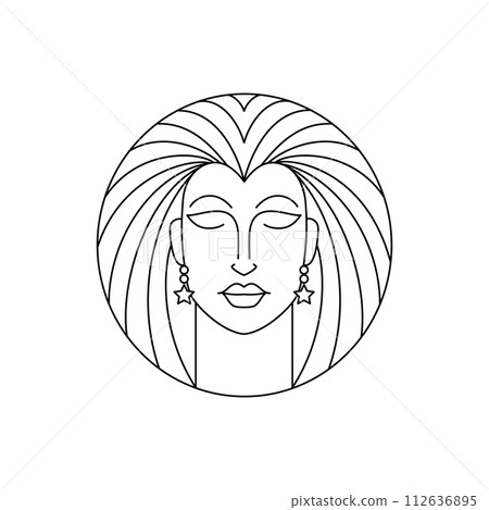 Abstract woman face icon in line art style on white background. Abstract woman face icon in line art style on white background. 112636895