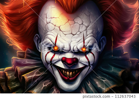 Creepy Clown with a Sinister Smile - halloween concept - Generative AI 112637043
