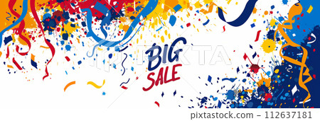 Festive BIG SALE Promotion with Colorful Paint Splashes and Ribbons. Sale banner 112637181