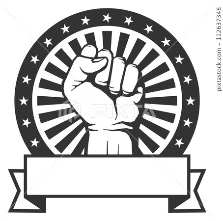 Revolution symbol. Human fist badge. Fight club logo Revolution symbol. Human fist badge. Fight club logo 112637348