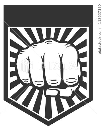 Fight black emblem. Vintage punch badge. Strength symbol 112637350